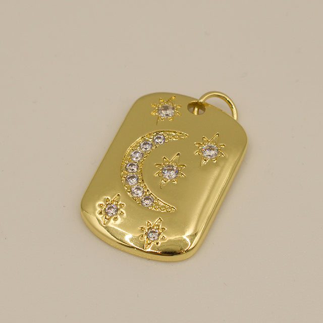 Dije Placa Estelar Dorado con Zirconia | Brillo Celestial