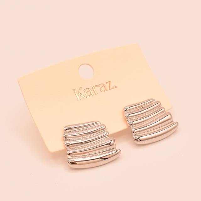 Aretes Plateados Geométricos Estriados