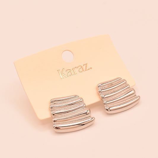 Aretes Plateados Geométricos Estriados