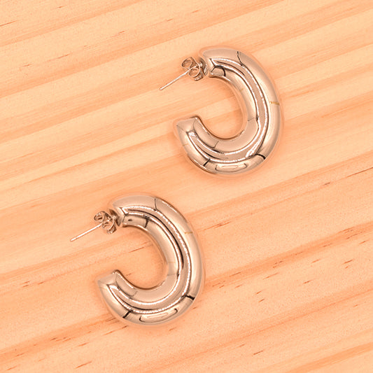 Aros Chunky Plateados Brillo Espejo