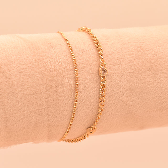 Pulsera Doble Cadena con Corazones y Cristales