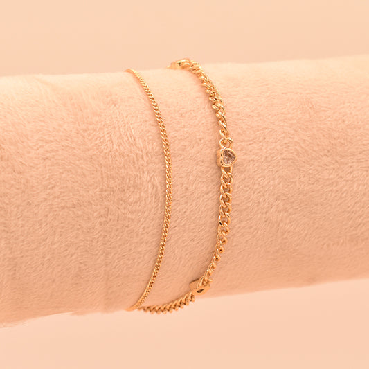 Pulsera Doble Cadena con Corazones y Cristales