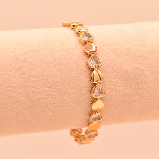 Pulsera Corazones y Cristales Dorada