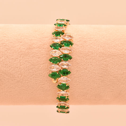 Pulsera Doble Fila Esmeralda y Cristal Marquise