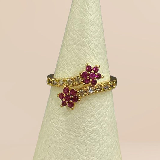 Anillo Flores Rubí Dorado