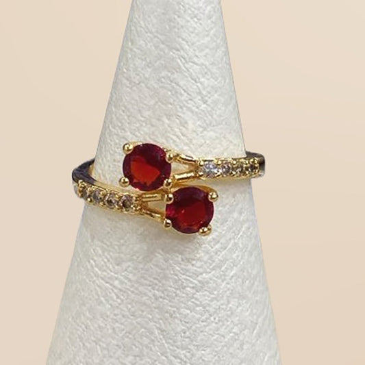 Anillo Doble Gema Roja y Oro