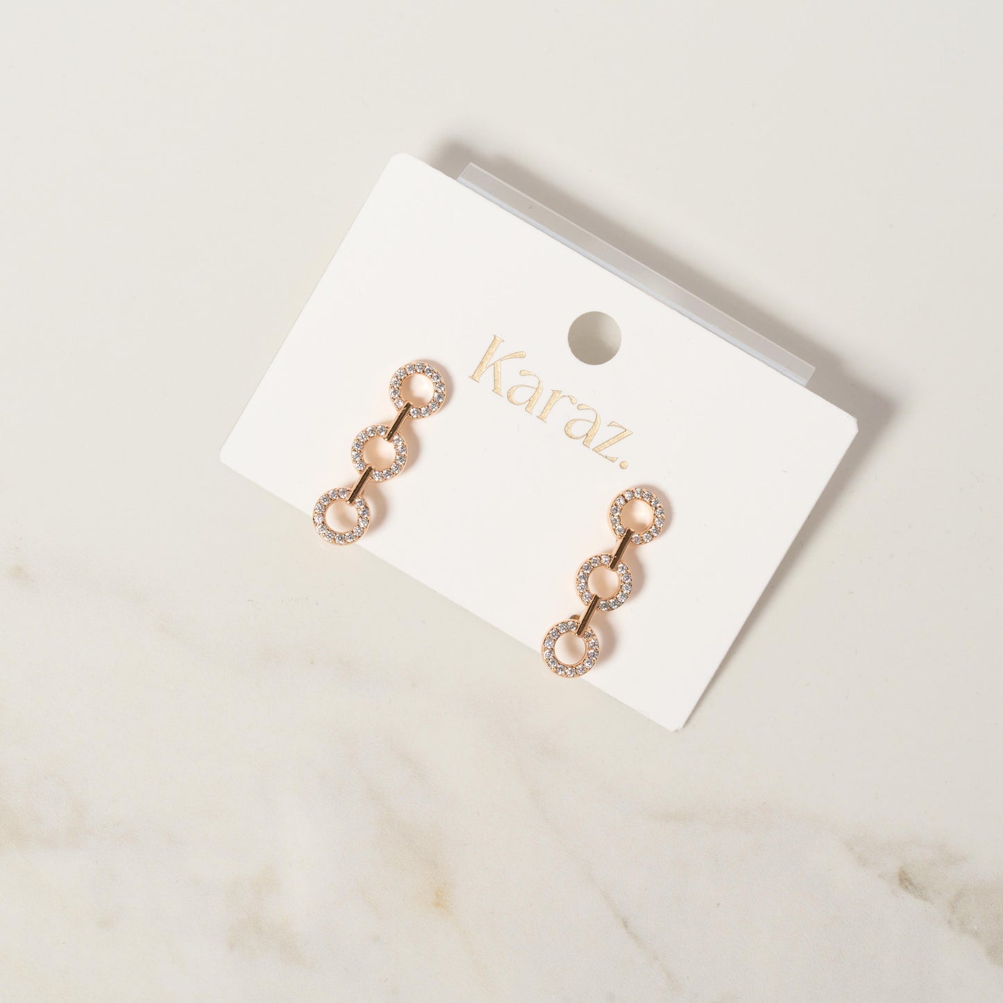 Aretes Largos de Círculos Brillantes Oro Rosa