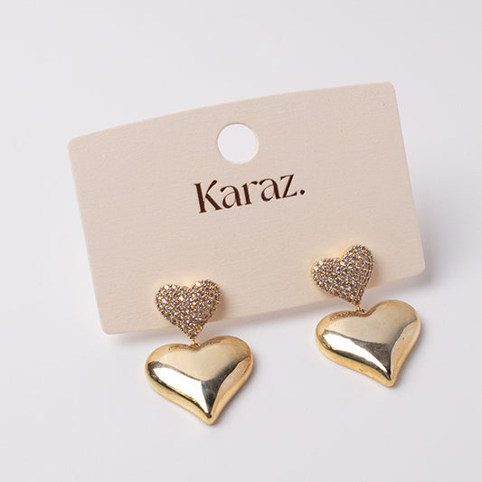 Aretes Doble Corazón con Brillos