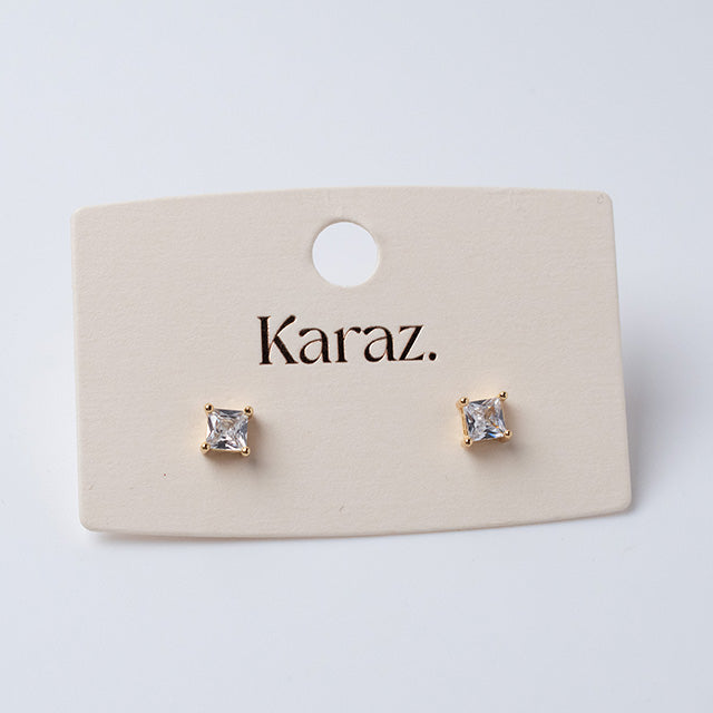 Pendientes Topo Cuadrados con Circonita y Baño de Oro