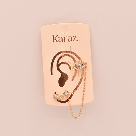 Set de Aretes Ojo Turco con Cadena y Brillantes