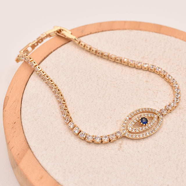Pulsera Tenis Ojo Turco con Circonitas Dorada