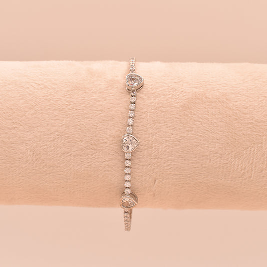 Pulsera Tenis Corazones Plata