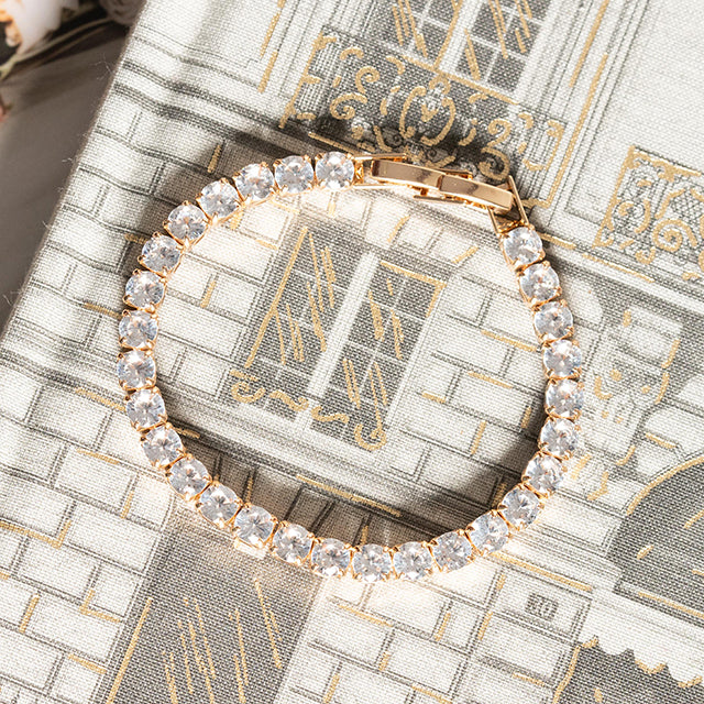 Pulsera Tenis Dorada Grande con Cristales