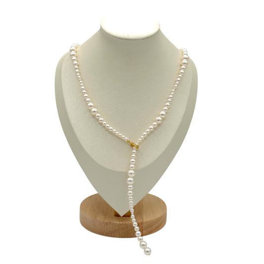 Collar Lariat de Perlas Ajustable con Zirconia