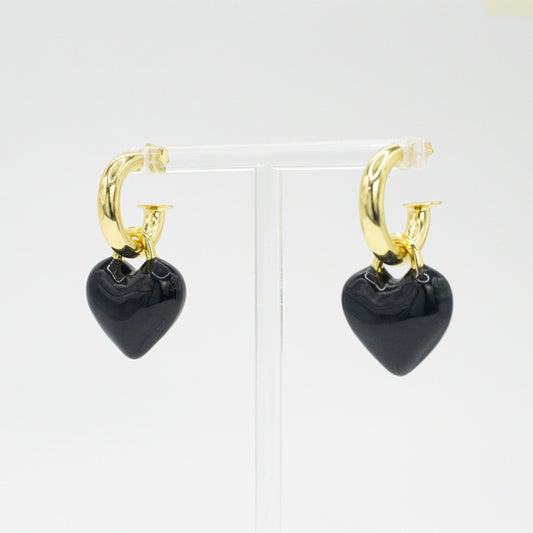 Pendientes Aro Corazón Negro