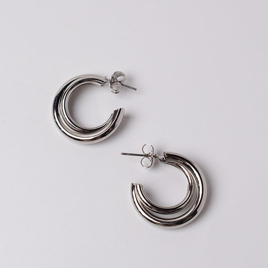Aretes Doble Argolla Pequeña de Plata