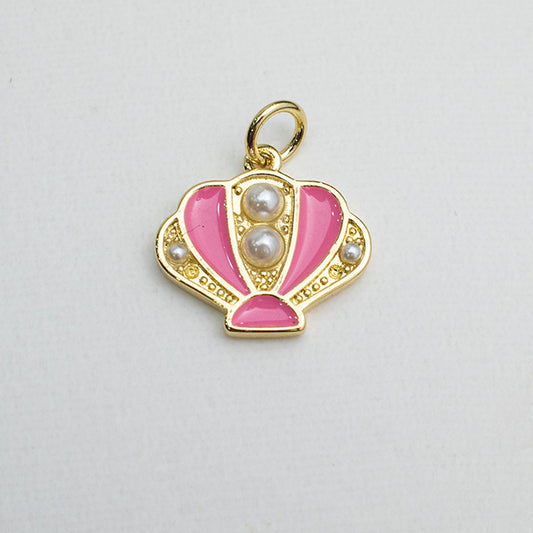 Dije Concha Marina con Perlas y Esmalte Rosa