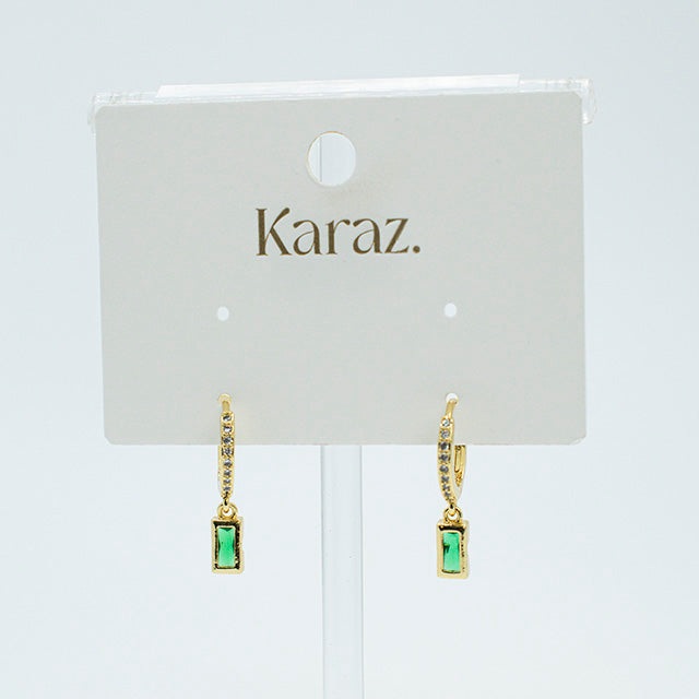 Aretes Mini Argolla con Piedra Verde y Detalles Brillantes