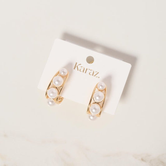 Aretes Tipo Argolla con Perlas Dorados