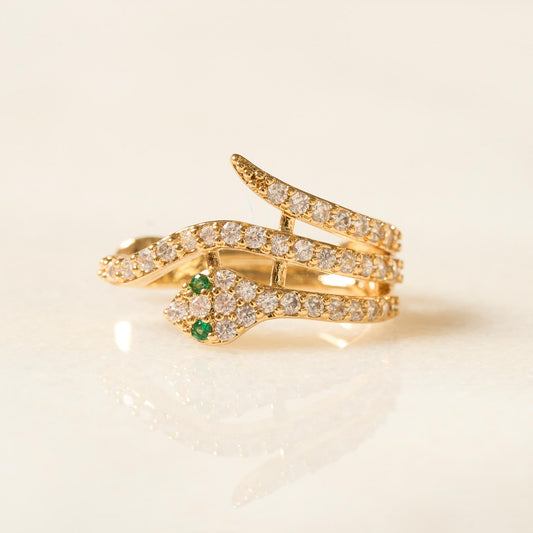 Earcuff Serpiente de Oro Laminado con 3 Líneas y Piedras