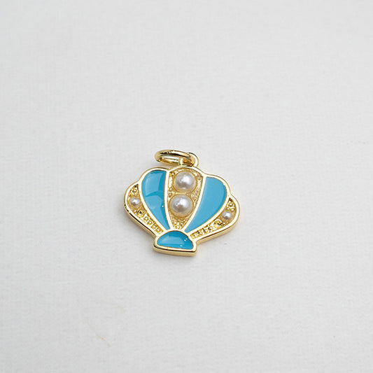 Dije Concha con Perlas y Esmalte Azul