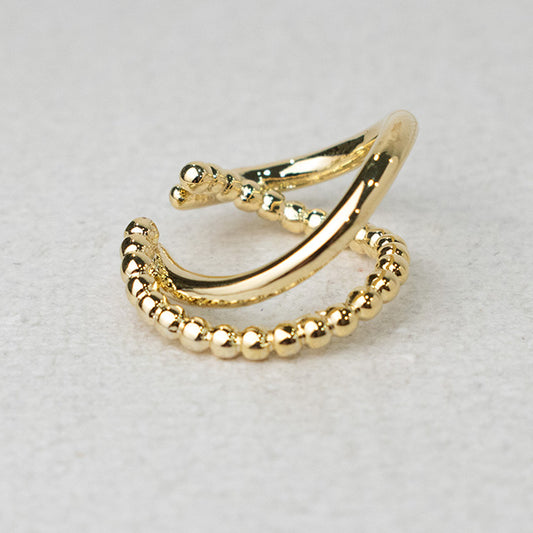 Earcuff Doble Banda Dorado con Diseño de Bolitas