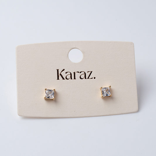 Aretes Topo Cuadrados de Circonia en Oro Laminado