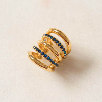 Earcuff Azul con Piedras y Baño Dorado