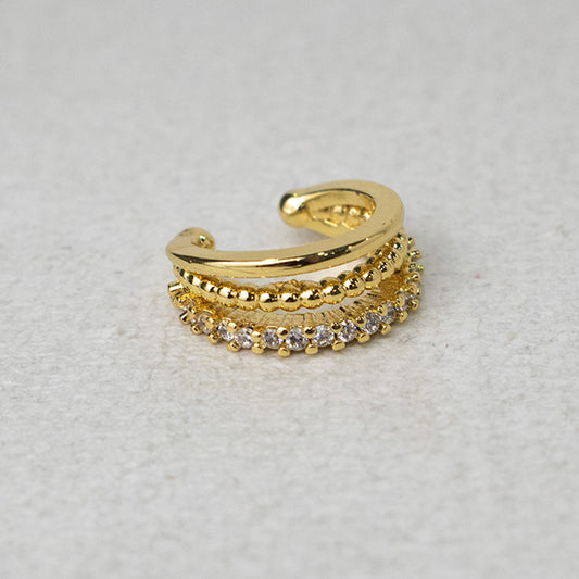 Earcuff Triple Bañado en Oro con Circonitas Brillantes