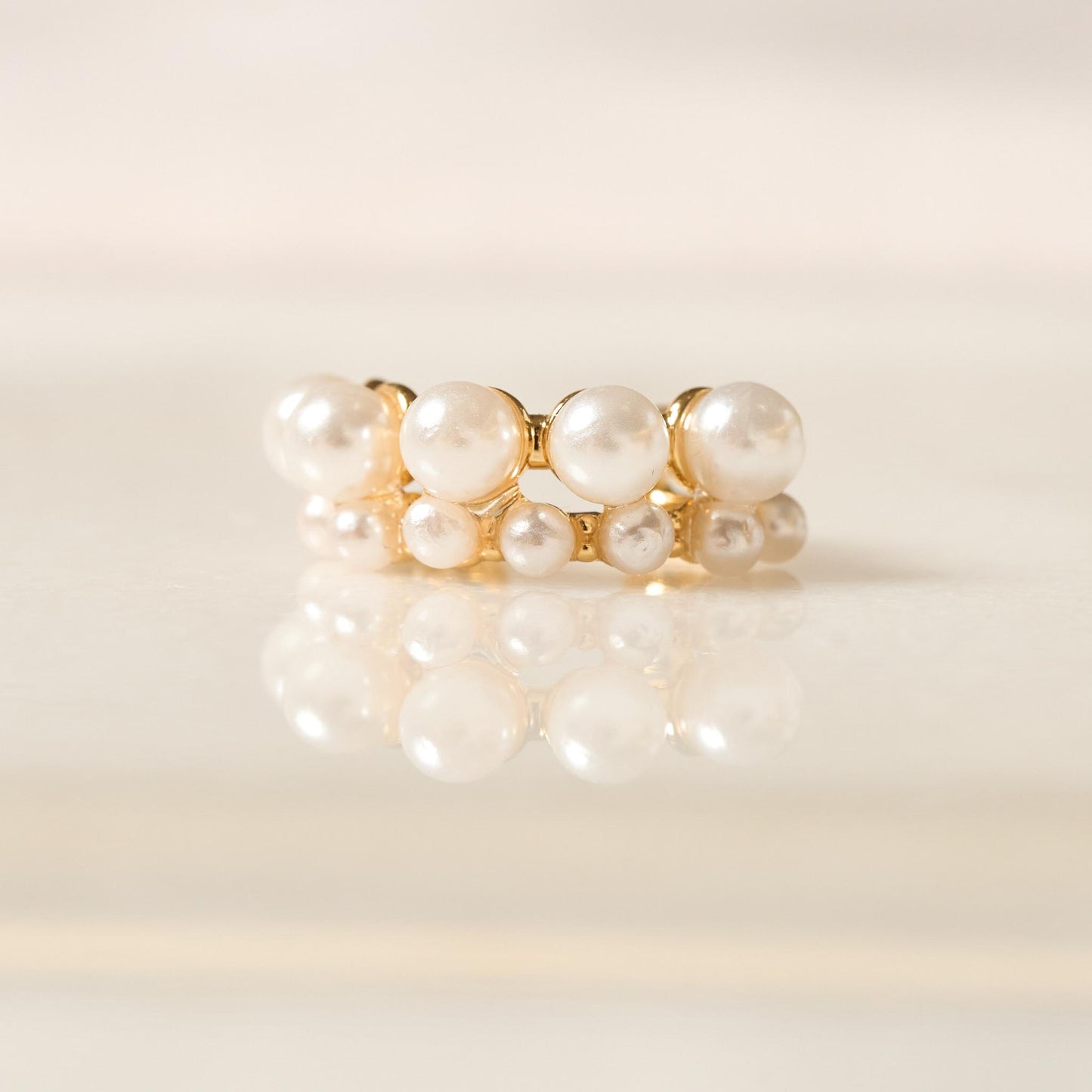 Earcuff Doble de Perlas Bañado en Oro