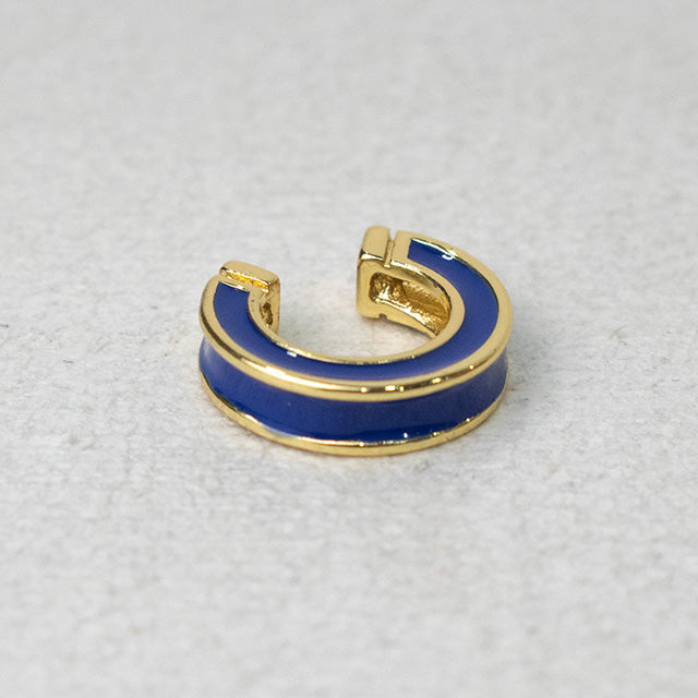 Ear Cuff Elegante con Esmalte Azul y Acabado Dorado
