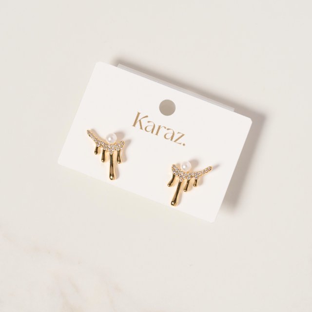 Aretes Dripping con Perla y Cristales