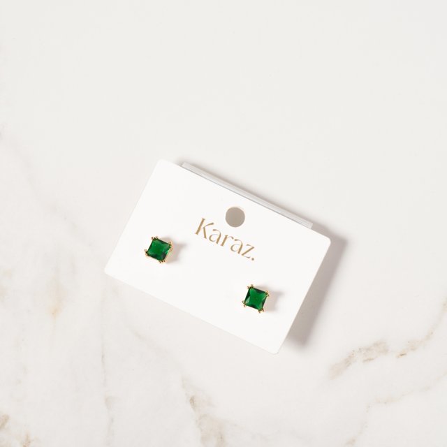 Aretes Topo Esmeralda Cuadrados Oro Laminado