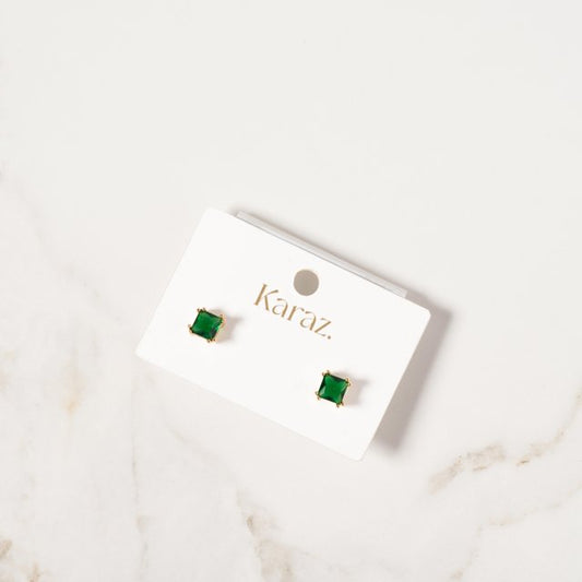 Aretes Topo Esmeralda Cuadrados Oro Laminado