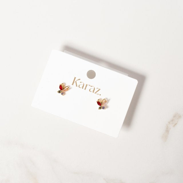 Aretes Topo Maripositas Oro Laminado con Piedras
