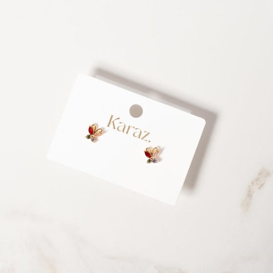 Aretes Topo Maripositas Oro Laminado con Piedras