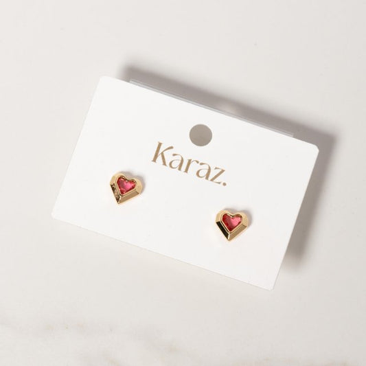 Aretes Topo Corazón Rojo Bañados en Oro