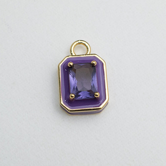 Dije Rectangular con Gema Púrpura y Esmalte Violeta