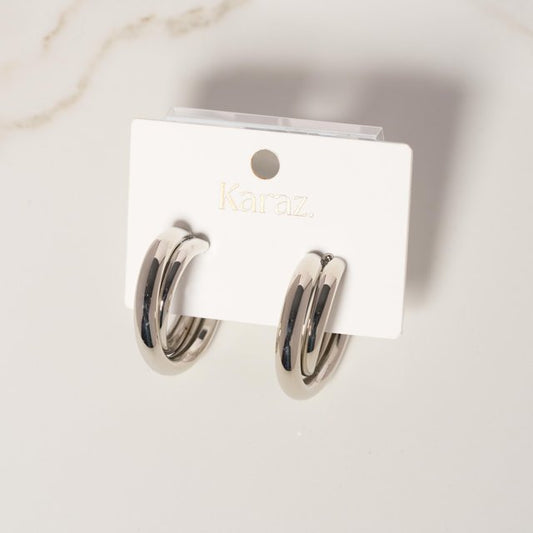 Aretes Doble Argolla Mediana de Plata