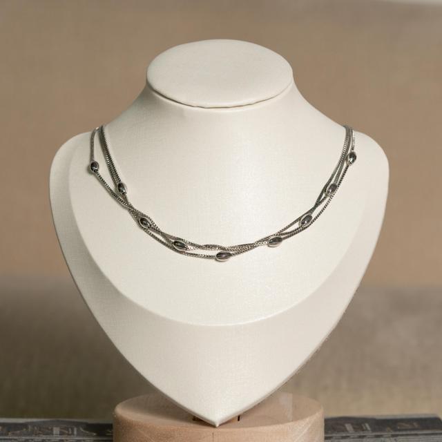 Collar Doble Cadena de Plata con Balines Ovalados