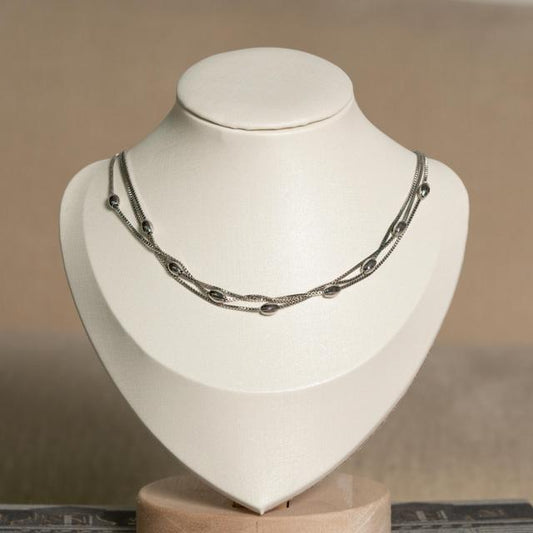 Collar Doble Cadena de Plata con Balines Ovalados