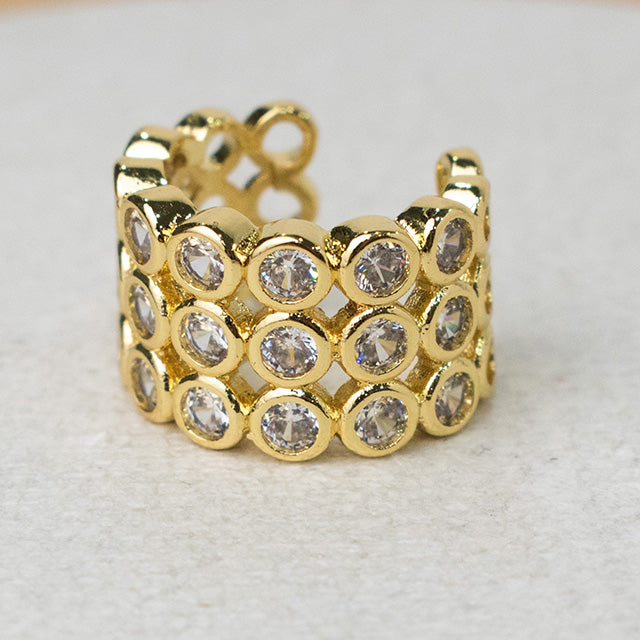 Earcuff Triple Fila con Circonitas Bañado en Oro