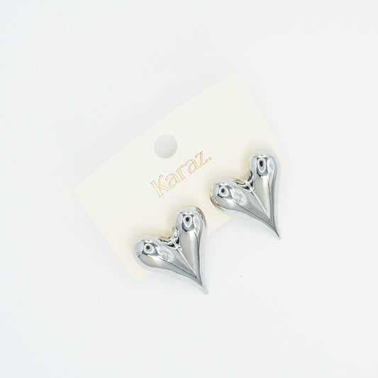 Aretes Corazón Plateados Brillantes