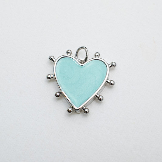 Dije Corazón Esmaltado Celeste con Detalles Metálicos