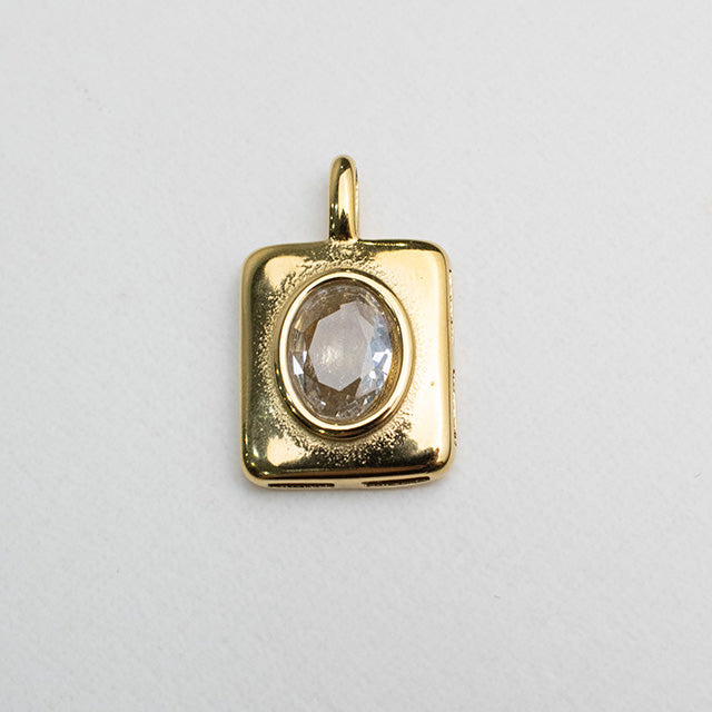 Dije Rectangular Elegante con Piedra Ovalada Transparente