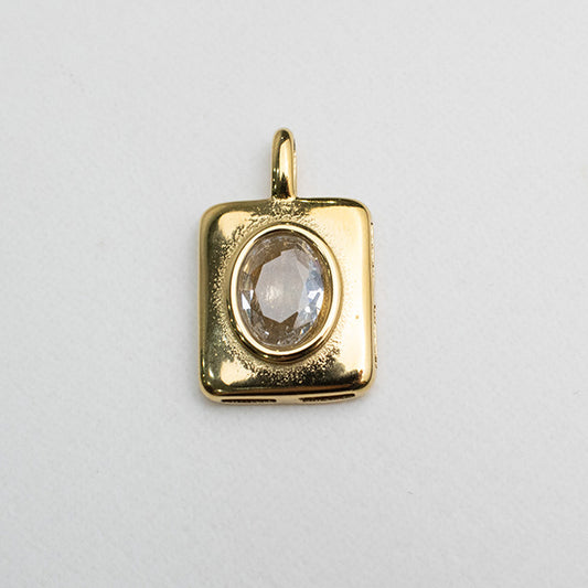 Dije Rectangular Elegante con Piedra Ovalada Transparente