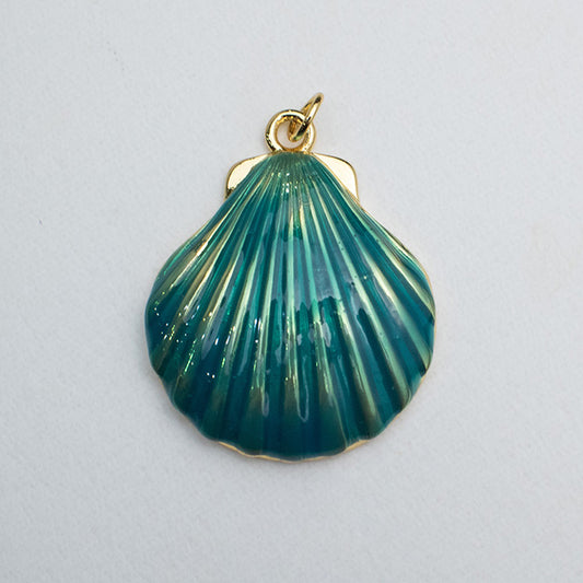 Dije Concha Marina Esmaltada Verde Esmeralda y Oro